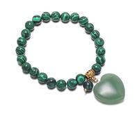 XANAYXWJ Charm jewelry Beaded Bracelets,Natural Green Malachite Stone Beads Beaded Bracelet,Green Heart Pendant Bangles,Elastic Crystal Bracelet Fashion Crystal Jewelry for Men Women