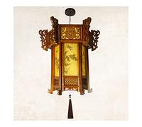 XANAYXWJ Chinese Style Solid Wood Hexagon Light Antique Palace Lantern Chandelier LED Ceiling Lamp for Balcony Villa Temple Porch Entryway Patio Hallway Aisle Garden - 45cm Unique