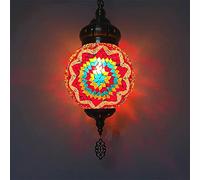 XANAYXWJ Classic Mosaic Hanging Lamp 8" Width Turkish Pendant Lights, Handmade Primary Color Glass Moroccan Lanterns Hanging Light for Restaurant,I