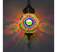 XANAYXWJ Classic Mosaic Hanging Lamp 8" Width Turkish Pendant Lights, Handmade Primary Color Glass Moroccan Lanterns Hanging Light for Restaurant,A