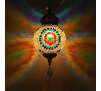 XANAYXWJ Classic Mosaic Hanging Lamp 8" Width Turkish Pendant Lights, Handmade Primary Color Glass Moroccan Lanterns Hanging Light for Restaurant,G