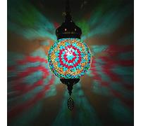 XANAYXWJ Classic Mosaic Hanging Lamp 8" Width Turkish Pendant Lights, Handmade Primary Color Glass Moroccan Lanterns Hanging Light for Restaurant,E