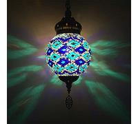 XANAYXWJ Classic Mosaic Hanging Lamp 8" Width Turkish Pendant Lights, Handmade Primary Color Glass Moroccan Lanterns Hanging Light for Restaurant,C