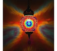 XANAYXWJ Classic Mosaic Hanging Lamp 8" Width Turkish Pendant Lights, Handmade Primary Color Glass Moroccan Lanterns Hanging Light for Restaurant,B