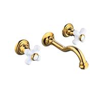 XANAYXWJ Concealed 3 Hole Basin Sink Taps Hot and Cold Brass Wall Mounted Mixer Tap Bathroom Gold