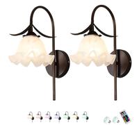 XANAYXWJ Contemporary Minimalist Wall Sconces Battery Operated Set of 2, Flower Lights,Rechargeable Wall,Wireless with Remote,Dimmable Lighting Fixtures for Bedroom Living Room Entryway(Green (White