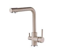 XANAYXWJ Copper Kitchen Faucet Three in One Pure Water Faucet 3 with Filter Water Purifier Direct Drinking Faucet Kitchen Sink Faucet Chrome-Plated Polishing Double Handles, (Color : Oats)