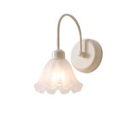 XANAYXWJ Cream Style Nordic Metal Wall Sconce with Flower Glass Shade White Bedside Lamp for Bedroom Living Room Hallway Hotel French Home Decor Lighting Fixture Hardwired E27