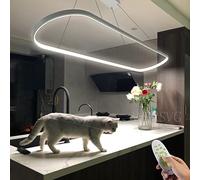 XANAYXWJ Dimmable LED Pendant LightModern Oval Chandelier for Dining Room & OfficeAdjustable Height 40W Minimalist White Finish 90cm Long