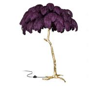 XANAYXWJ Dimmable Ostrich Feather Floor Lamp Standing Light with E14 LED Gold Resin Base Stylish Deep Purple Decor for Living Room 80x75cm/32x30in