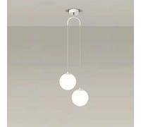 XANAYXWJ Double Heads Pendant Lighting White Glass Lights Globe Chandelier Minimalist Light Bedroom Bedside Hanging Lamp Adjustable Household Kitchen Suspension