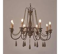 XANAYXWJ E14 Vintage Solid Wood Chandelier | Antique French Baroque Rustic White Iron Light Fixture for Stairs, Living Room & Dining Classic Country Home Decor