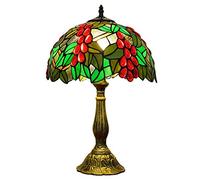 XANAYXWJ E27 Vintage Style Table Lamp, 48Cm Antique Desk Light Warm Bedside Table Lamp Crystal Grape Stained Glass Lampshade Decor Lamp Alloy for Bedroom Living Room Restaurant,Green,19In