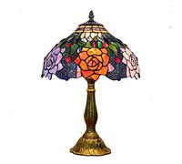 XANAYXWJ E27 Vintage Style Table Lamp, 48Cm Antique Desk Light Warm Bedside Table Lamp Crystal Grape Stained Glass Lampshade Decor Lamp Alloy for Bedroom Living Room Restaurant,Rose,19In