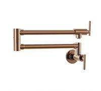 XANAYXWJ Folding Brass Single Cold Kitchen Faucet Wall Mounted Swivel Kitchen Sink Faucets Single Hole Kitchen Double Joint Swing Arm Faucet,Black (Color : Rose Gold)
