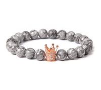 XANAYXWJ Handmade Natural Gray Zebra Turquoises Beaded Bracelet Trendy Micro Pave Crown Lucky Charm Bracelet Bracelet For Women Men Fashion Couple Friend Gift