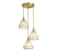 XANAYXWJ Industrial Retro Pendant Light Copper Cage Dining Table Ceiling Hanging Light Height Adjustable Chandelier Fabric Lampshade 3 × E27 for Living Room Kitchen Restaurant Cafe Bar