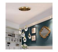 XANAYXWJ K9 Crystal Pendant Light, Brushed Copper Chandelier with Adjustable Height, Luxury Ceiling Hanging Lamp for Kitchen Island, Bedroom, Bedside(2 Colors Light,5 Round)