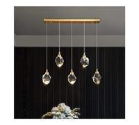 XANAYXWJ K9 Crystal Pendant Light, Brushed Copper Chandelier with Adjustable Height, Luxury Ceiling Hanging Lamp for Kitchen Island, Bedroom, Bedside(Warm Light -3000k,5 Head Long)