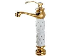 XANAYXWJ Luxury Brass Bathroom Faucet - Single Handle Tap with Diamond Crystal Accents Hot & Cold Water for Vanity Sink Tall White Gold