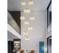XANAYXWJ Minimalist Staircase Long Chandelier 15 Lights Creative Living Room Loft 10 Duplex Hollow Hotel Villa Stairwell High Ceiling Pendant Light Champagne Glass (Size:10 balls
