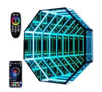 XANAYXWJ Mirror Tunnel Light, Remote Control LED Infinity Wall Mirror Light, Adjustable Lighting & Music Effects, Multicolor Tunnel Lamp for Home Decor,Hexagon-Medium