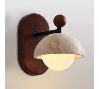 XANAYXWJ Natural Stone Wall Sconce Walnut Base Wall Lamp Mid Century Marble Stone Sconce Lighting with White Glass Shade Bathroom Vanity Light Fixture for Living Room Cafe Hallway Kitchen