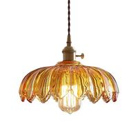XANAYXWJ Nordic Retro Style Pendant Light,E27 Base Single-head Chandelier,Creative Flower-shaped Orange Glass Hanging Lamp Lampshade,Tearoom Balcony Coffee House Decorative Lighting Fixtures