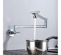 XANAYXWJ Pot Filler Kitchen Faucet Solid Brass Folding Wall Mount Stretchable Double Joint Swing Arm Single Hole 2 Handles Extending Arm for Kitchen Restaurant,Chrome-plated