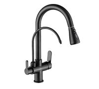 XANAYXWJ Pull-Out Faucet Pull-out Kitchen Faucet Water Filter Tap Three Ways Sink Mixer Kitchen Faucet Cold And Hot Domestic Purified Water Faucet Easy To Install(Matt black)