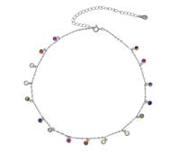 XANAYXWJ Round Bezel Drip Necklace 925 Sterling Silver Dainty Layering NecklaceDelicate Rainbow Choker