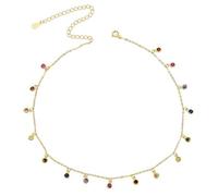 XANAYXWJ Round Bezel Drip Necklace 925 Sterling Silver Dainty Layering NecklaceDelicate Rainbow Choker