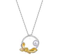 XANAYXWJ S925 Silver Ethnic Style Necklace Female Fashion Sense Pearl PendantLotus necklace