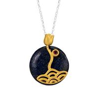 XANAYXWJ S925 Silver Retro Ethnic Style Necklace Female Personality Necklace Lapis Lazuli Pendant Clavicle ChainLotus Necklace