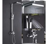 XANAYXWJ Solid Brass Rotatable Mixer Chrome Polish Square Rainfall Shower Faucets Set Water Taps with Hand Shower for Bathroom Bath Shower