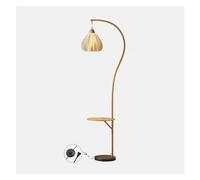XANAYXWJ Standing Lamps Real Marble Based LED Arc Floor Lamp with Wood Bedside Nightstand End Table Tall Shelf Standing for Living Room Sofas Bedroom Decorate