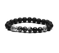 XANAYXWJ Stone Bracelet,Natural Stone Beaded Bracelet, Ancient Head 8Mm Natural Stone Day Black Emperor Stone Hollow Beads Bracelet, Personalized Clothing Accessories Jewelry