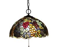 XANAYXWJ Style Baroque Stained Glass Pull Chain Pendant Lamp 16 Inch Antique Creative Red Yellow Brown Grape Shade Hanging Lamp for Dining Room Bedroom Porch,A
