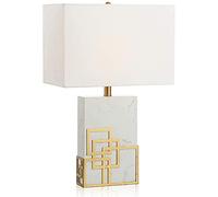 XANAYXWJ Table Lamps for Living Room Bedroom Bedside Lamp with White Fabric Shadow and Marble Base Button (Black-White Optional)(Color