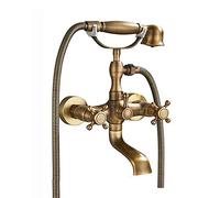 XANAYXWJ Traditional Bathtub Tap with Handheld Shower Head, Dual Handle Hot and Cold Water Bathtub Faucet, Wall Mounted, Antique Brass