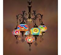 XANAYXWJ Turkish Moroccan Mosaic Boho Hardwired Chandelier Light Ceiling Hanging Lamp Vintage 9 Globes Pendant Fixture for Bedroom Kitchen Dining Room Bar Living Room Decorative Lighting
