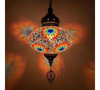 XANAYXWJ Turkish Moroccan Mosaic Hanging Pendant Ceiling Light 10" Globe Diameter Handcrafted Glass Lampshades, Vintage Style, Mediterranean Bohemian Decor Ideal for Indoor Living Room,Orange