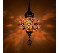 XANAYXWJ Turkish Moroccan Mosaic Hanging Pendant Ceiling Light 10" Globe Diameter Handcrafted Glass Lampshades, Vintage Style, Mediterranean Bohemian Decor Ideal for Indoor Living Room,Gold