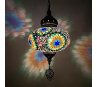 XANAYXWJ Turkish Moroccan Mosaic Hanging Pendant Ceiling Light 10" Globe Diameter Handcrafted Glass Lampshades, Vintage Style, Mediterranean Bohemian Decor Ideal for Indoor Living Room,Brown