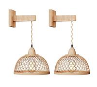 XANAYXWJ Wall Lights Set of 2 Wood Wall Sconce Rattan Wall Lamp Shade Boho Wall Light Hardwired Sconces Wall Lighting Fixture for Living Room Kitchen Farmhouse Restaurant