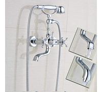 XANAYXWJ WallMounteTub Mixer TDual Handle Polished Chrome SpaceSaving for Bathtubs anStylish Bathroom Fixture Efficient Water Control