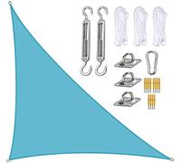 XANAYXWJ Water Resistant Sun Shade Sail Canopy - Right Angle Triangle 97% UV Block Rope Included Ideal for Garden & Patio Blue 5x5x7.1m