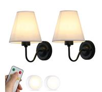 XANAYXWJ Wireless Black Wall Sconce Set of 2 with Remote Control Vintage Farmhouse Style Battery Operated Wall Lamp with Fabric Shade for Bedroom Living Room Headboard Cordless Wall Light