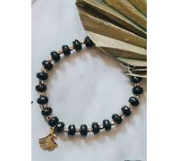 Xander Kostroma Black Chalcedony Stone Bracelet with Gold Tone Detail Black