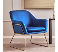 Xander Midnight Blue Velvet Accent Chair with Gold Finish Base
